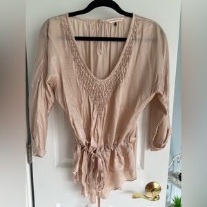 Women's peach-y silk draw waist top